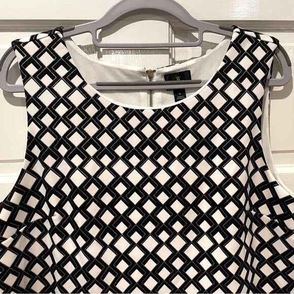 Worthington Diamond Print Sleeveless Midi Shift Dress Black White Size Large‎ - Picture 2 of 10